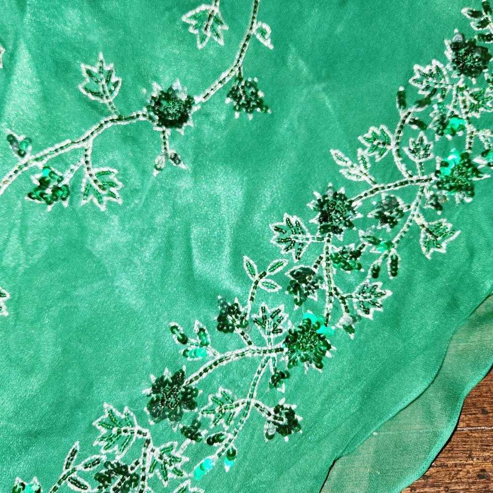 Vintage Scala Emerald Green Beaded Silk Gown - image 7