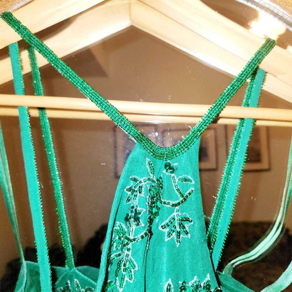 Vintage Scala Emerald Green Beaded Silk Gown - image 9