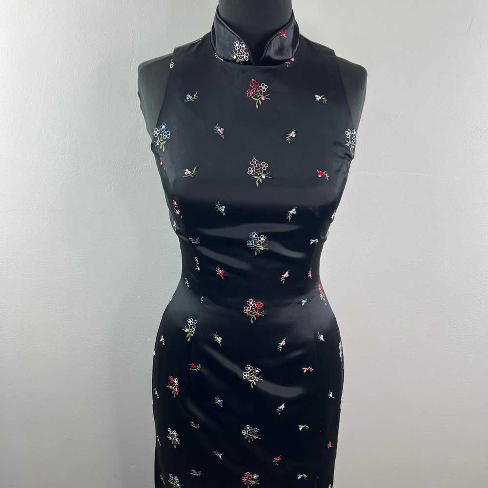 VINTAGE Jessica McClintock Black Dress Floral Asi… - image 2