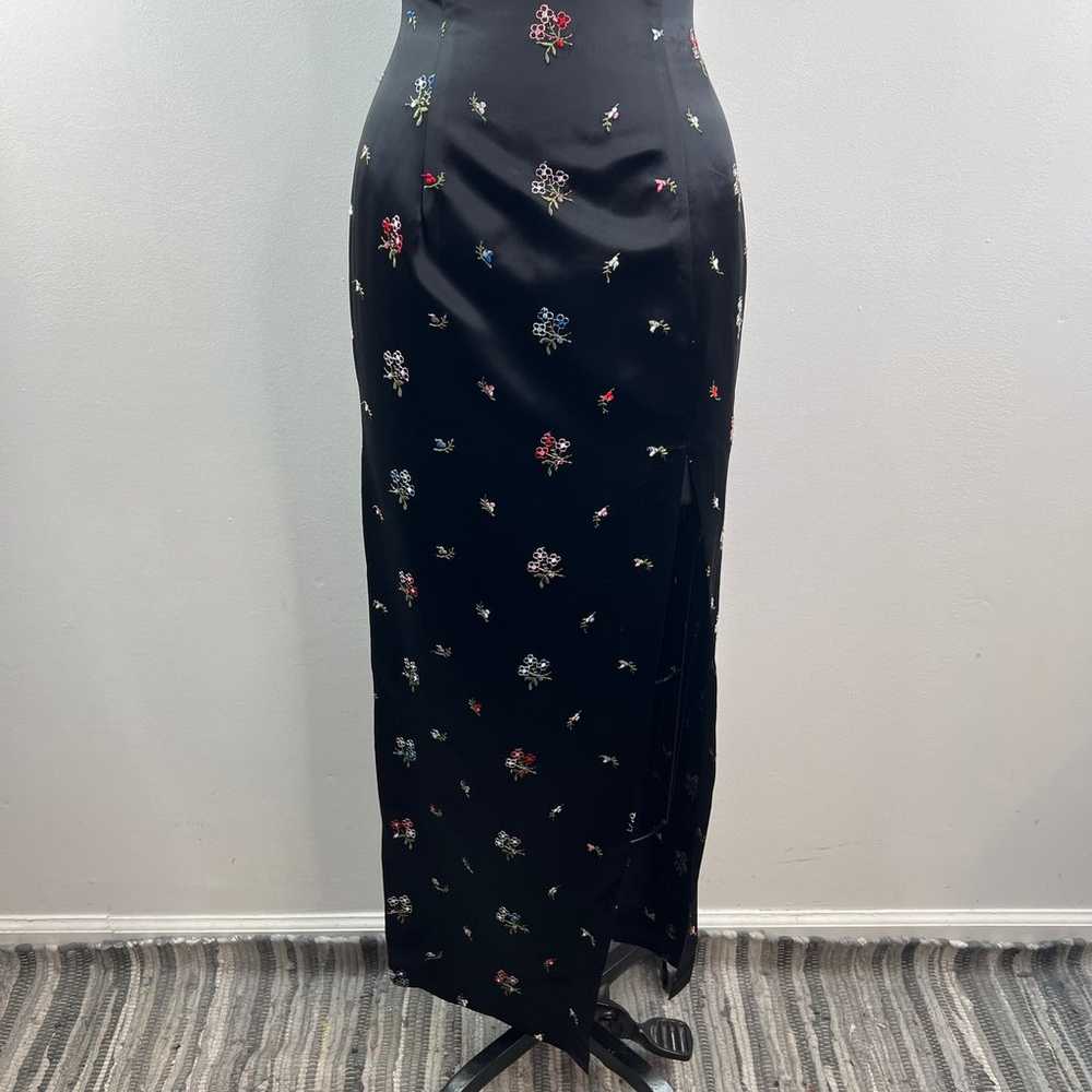 VINTAGE Jessica McClintock Black Dress Floral Asi… - image 3