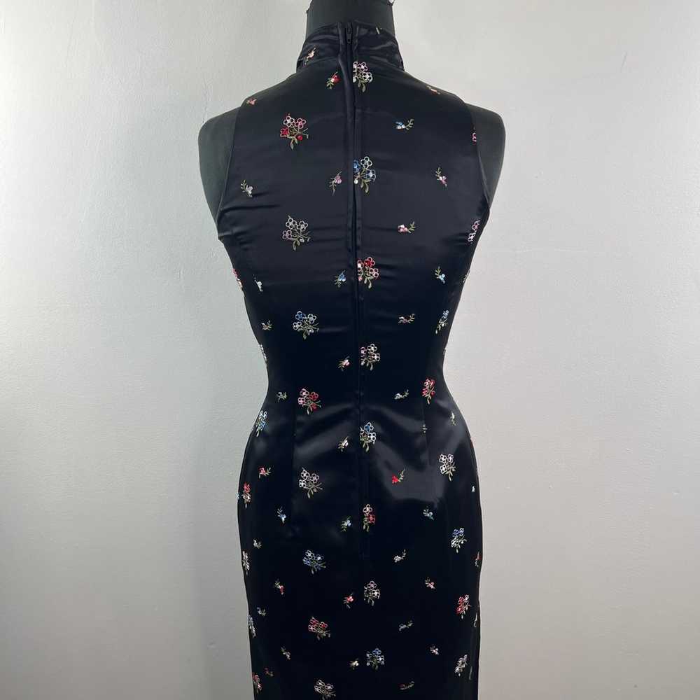 VINTAGE Jessica McClintock Black Dress Floral Asi… - image 6