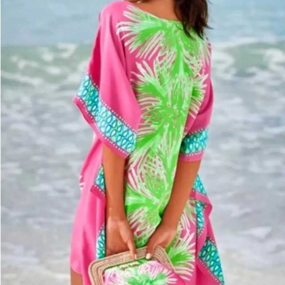 Lilly Pulitzer Julie Silk Caftan Tiki Pink Palm P… - image 1