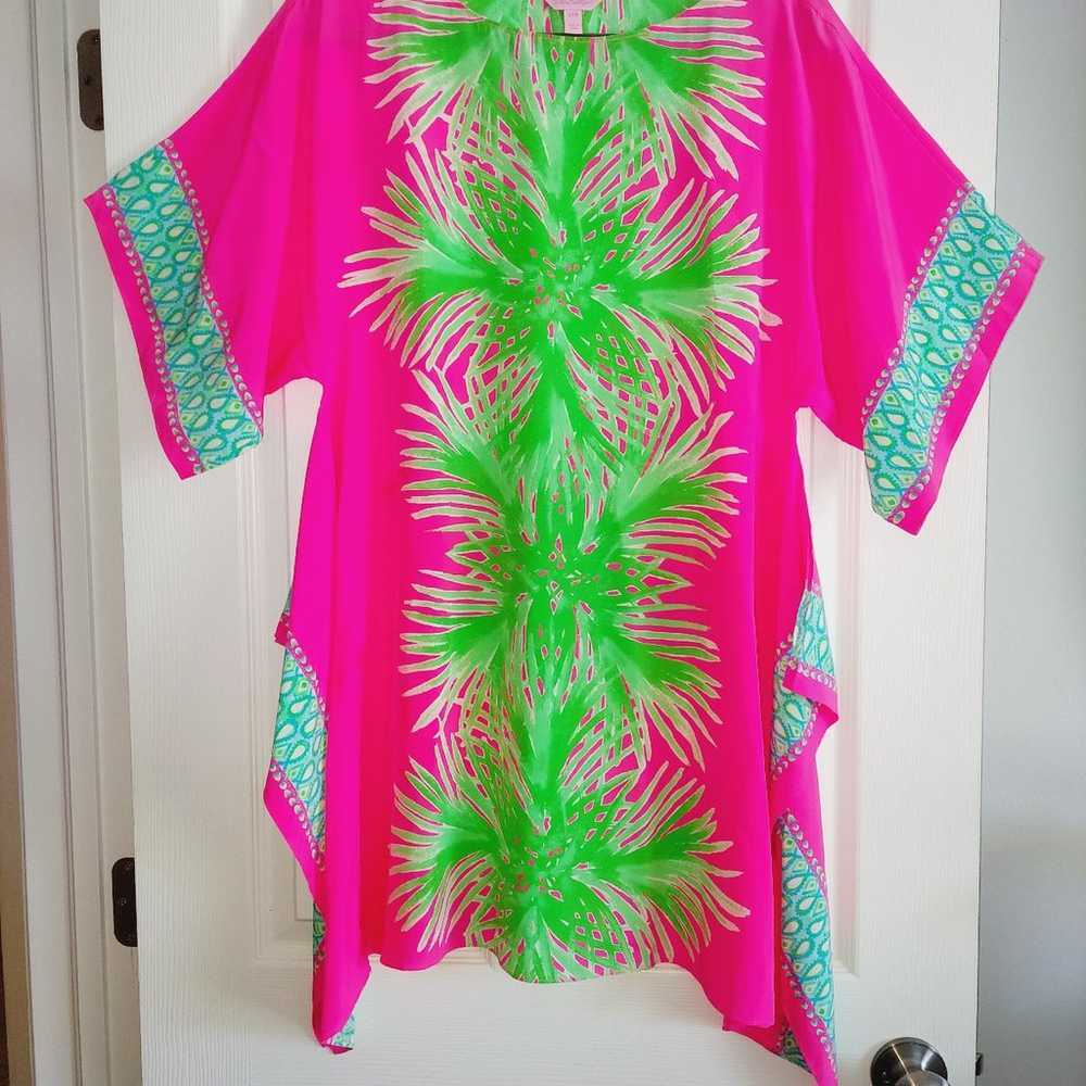 Lilly Pulitzer Julie Silk Caftan Tiki Pink Palm P… - image 3