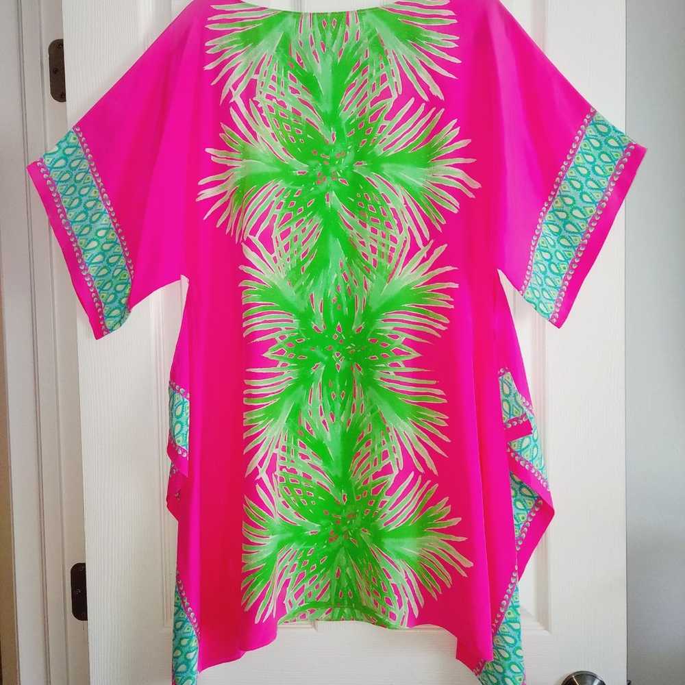 Lilly Pulitzer Julie Silk Caftan Tiki Pink Palm P… - image 4