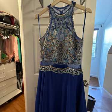 Blue beaded prom dress