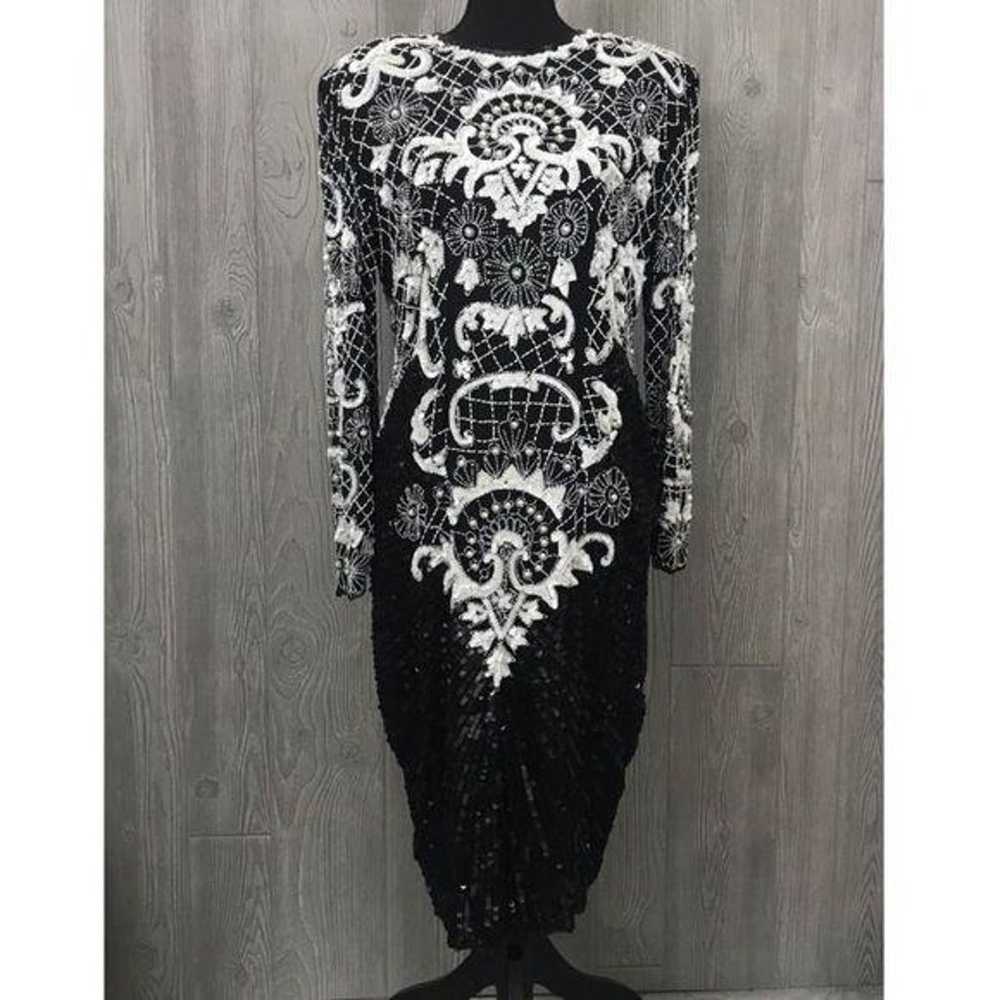 Vintage ornate beaded sequin long sleeve ball gow… - image 1