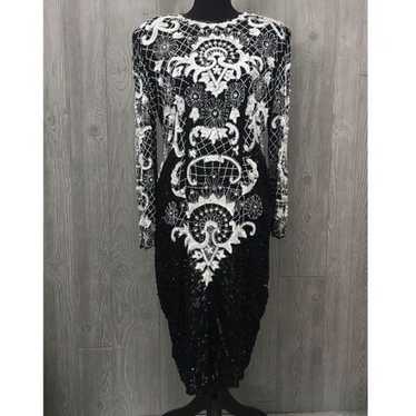 Vintage ornate beaded sequin long sleeve ball gow… - image 1