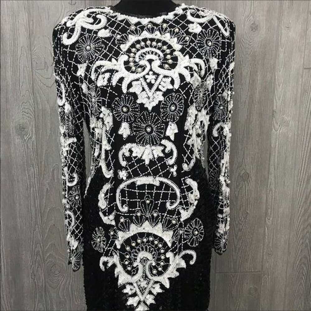 Vintage ornate beaded sequin long sleeve ball gow… - image 4