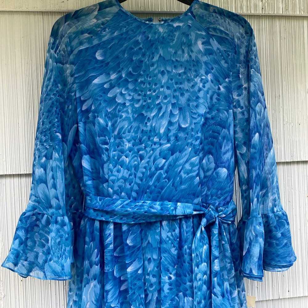 Vtg Don Luis 70s Chiffon Peacock Blue Evening Dre… - image 2