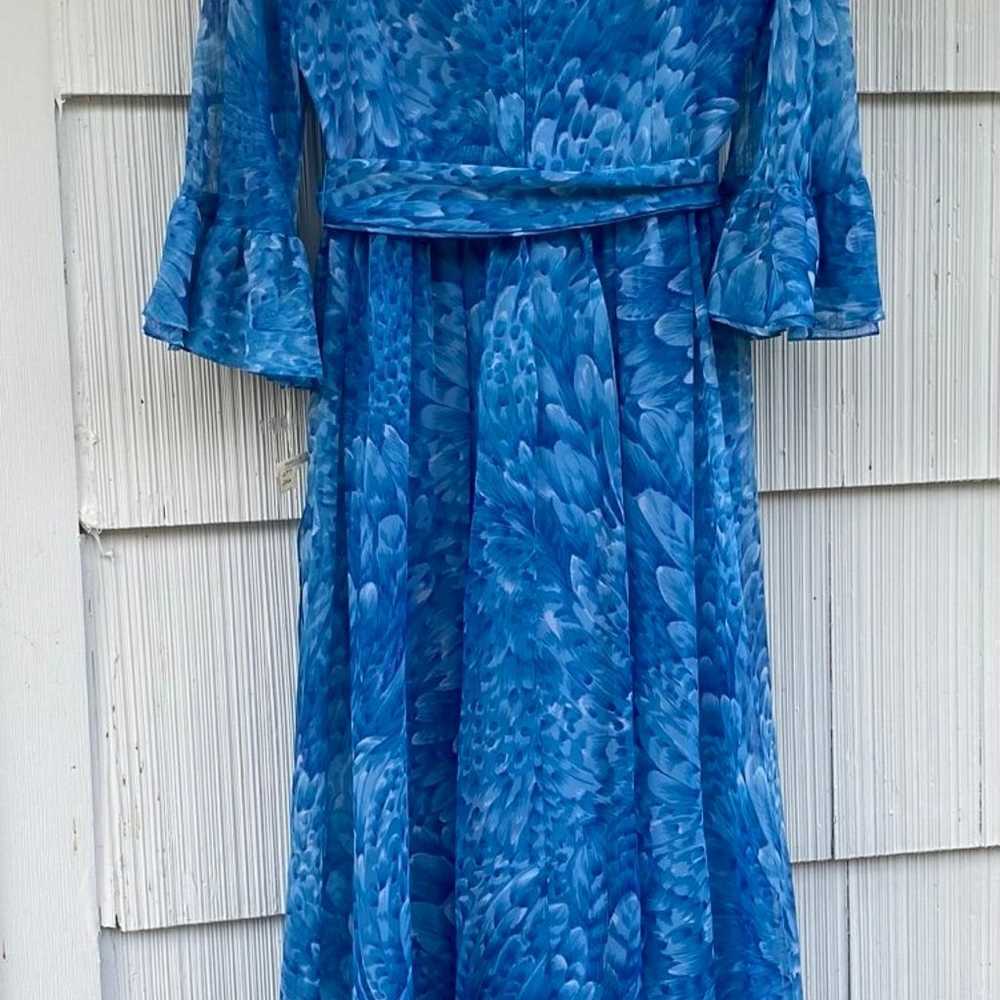 Vtg Don Luis 70s Chiffon Peacock Blue Evening Dre… - image 3