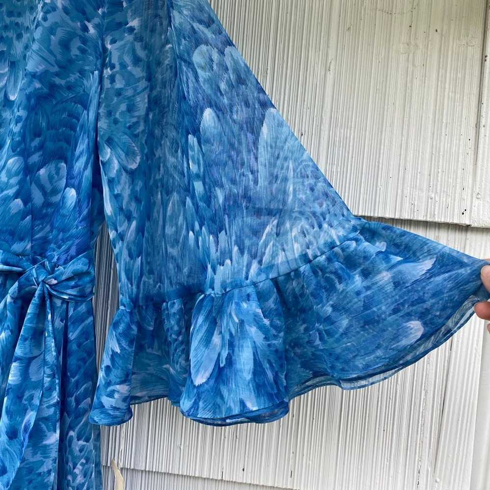 Vtg Don Luis 70s Chiffon Peacock Blue Evening Dre… - image 7