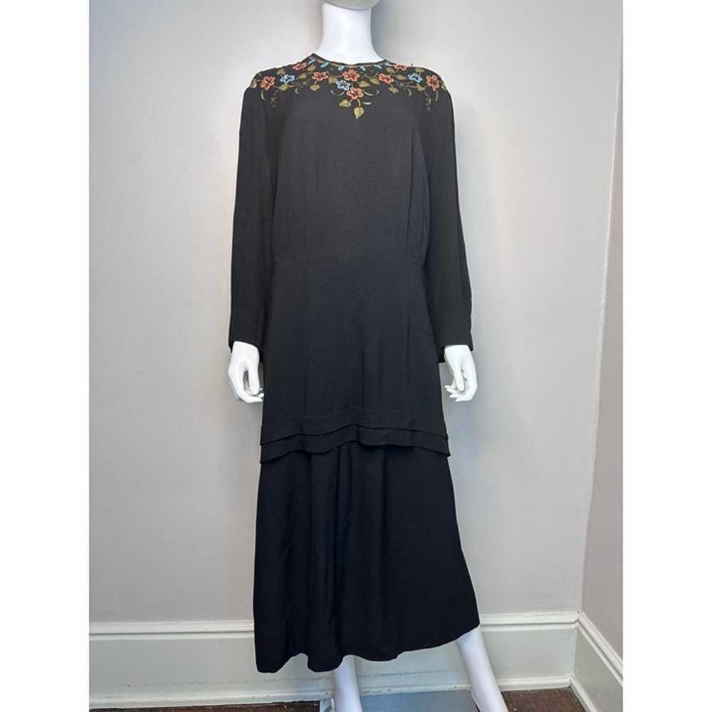 Vintage 1940s Black Peplum Dress, Size Large, Pai… - image 2