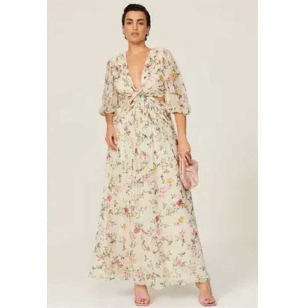 ML Monique Lhuillier Floral Pleated Chiffon Gown - image 1