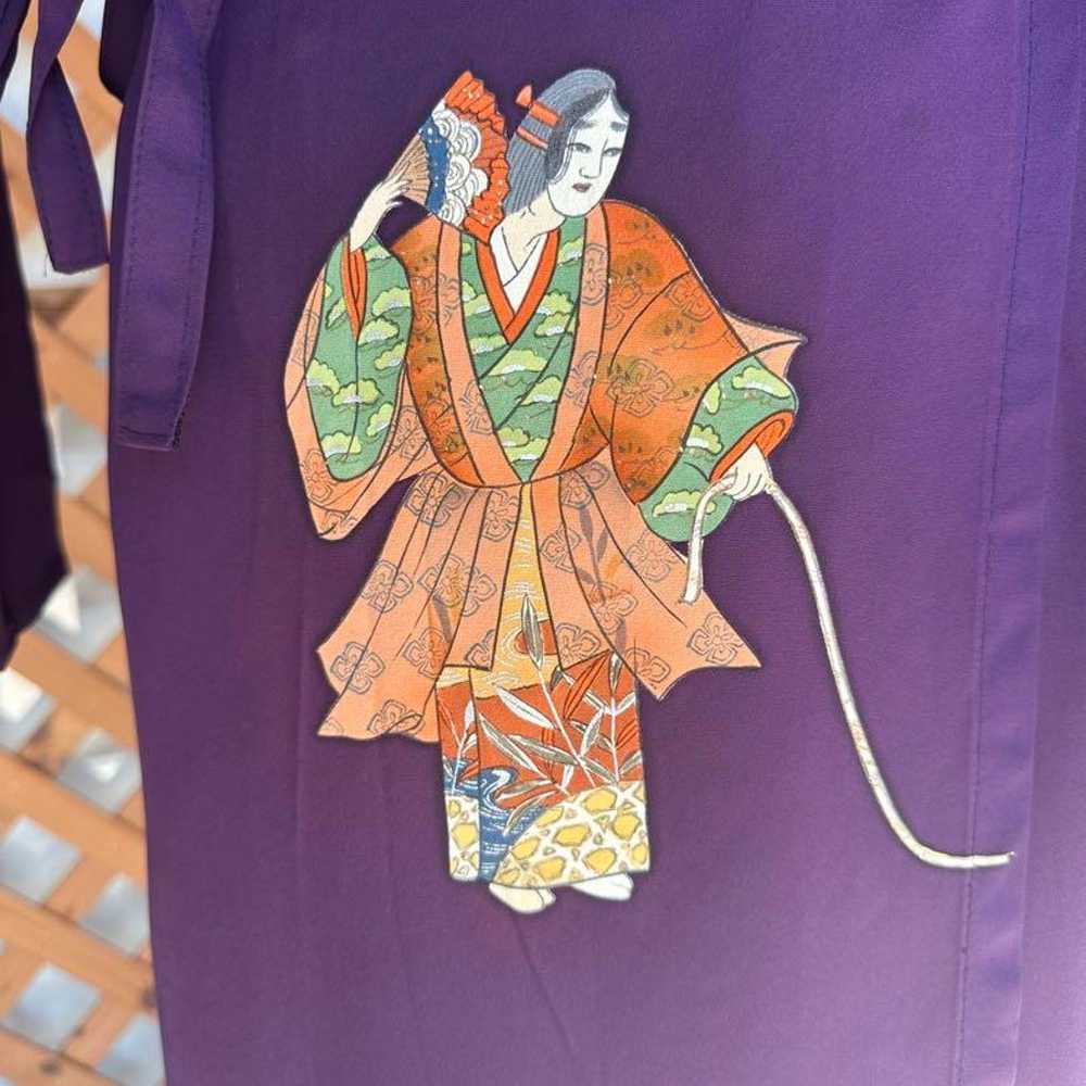 Purple kimono style one-piece dress with long sle… - image 2