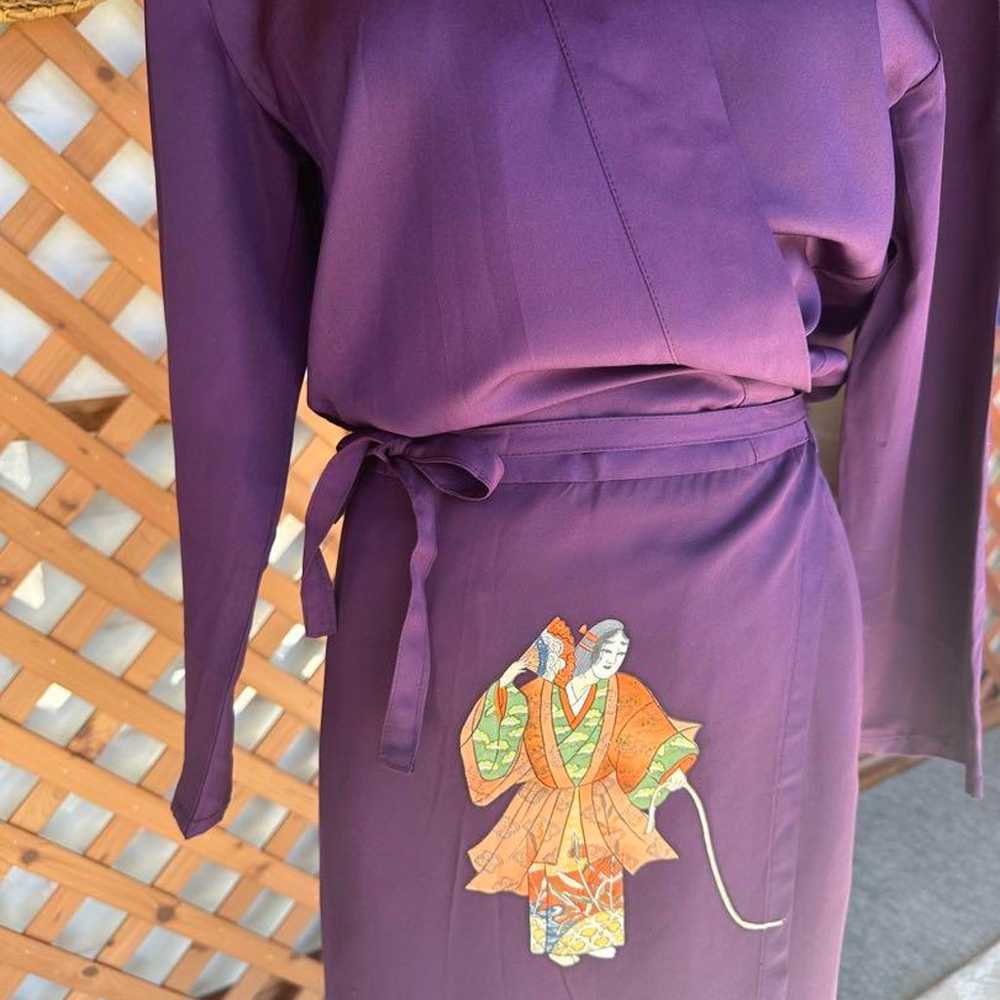 Purple kimono style one-piece dress with long sle… - image 3