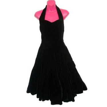 1980s vintage black velvet rockabilly prom midi h… - image 1