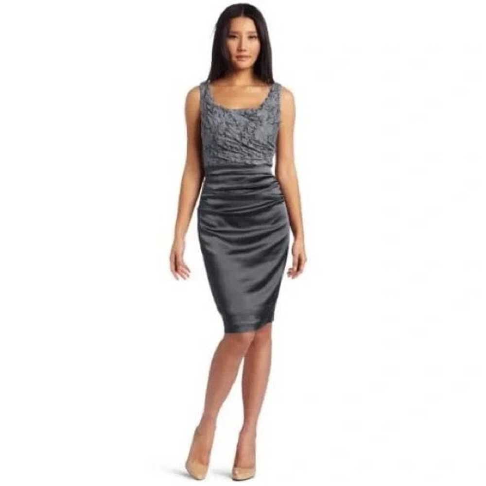 Suzi Chin For Maggy Boutique Grey Satin Sheath Dr… - image 1