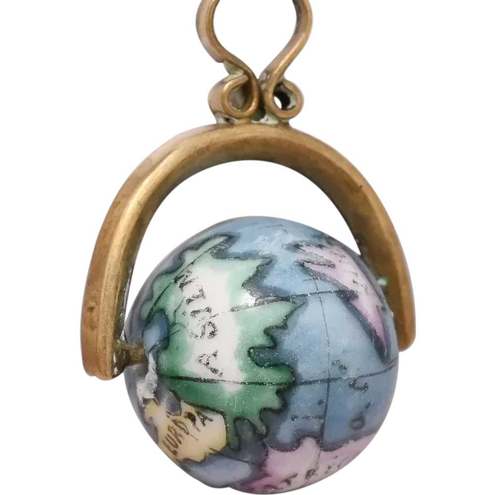 Antique Victorian World Globe Spinner Fob Charm G… - image 1