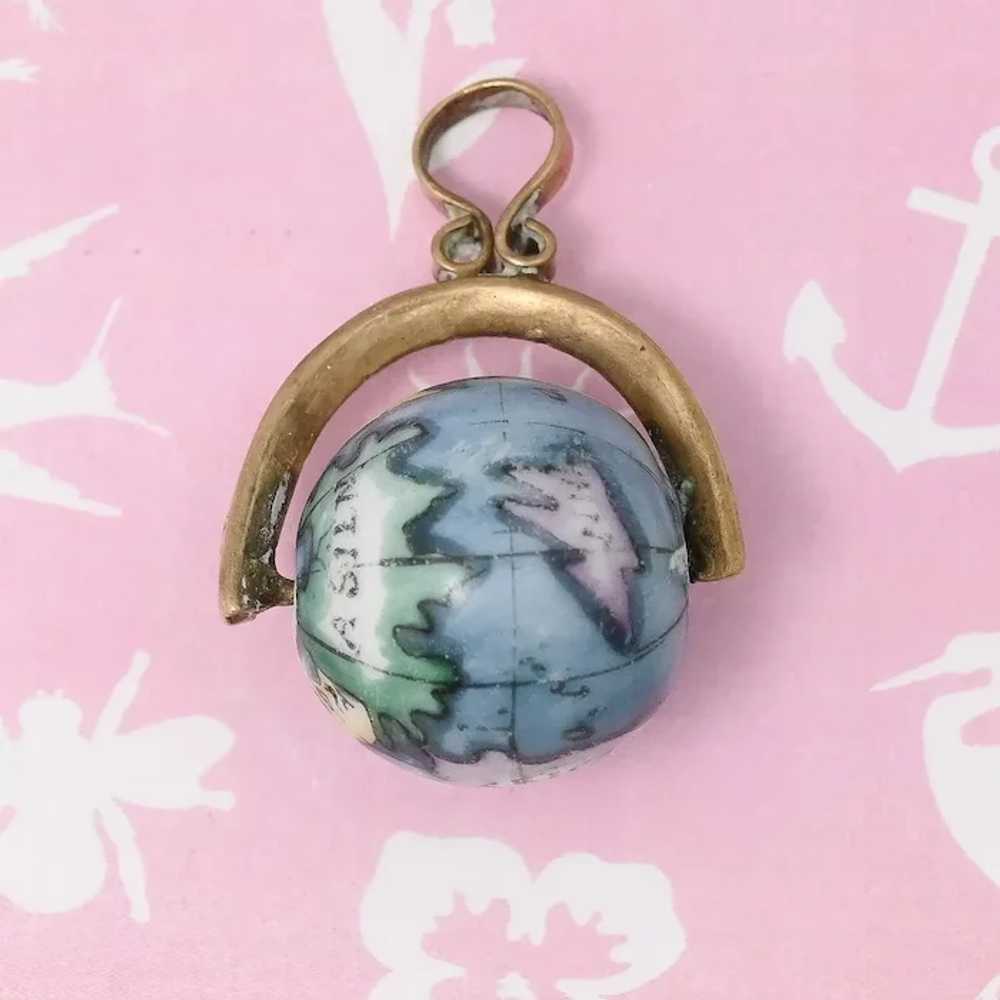 Antique Victorian World Globe Spinner Fob Charm G… - image 3