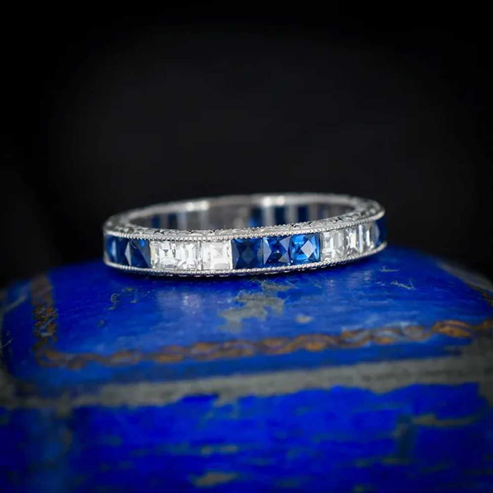 Art Deco Style Diamond and Sapphire Platinum Full… - image 3