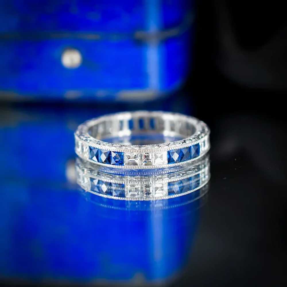 Art Deco Style Diamond and Sapphire Platinum Full… - image 6