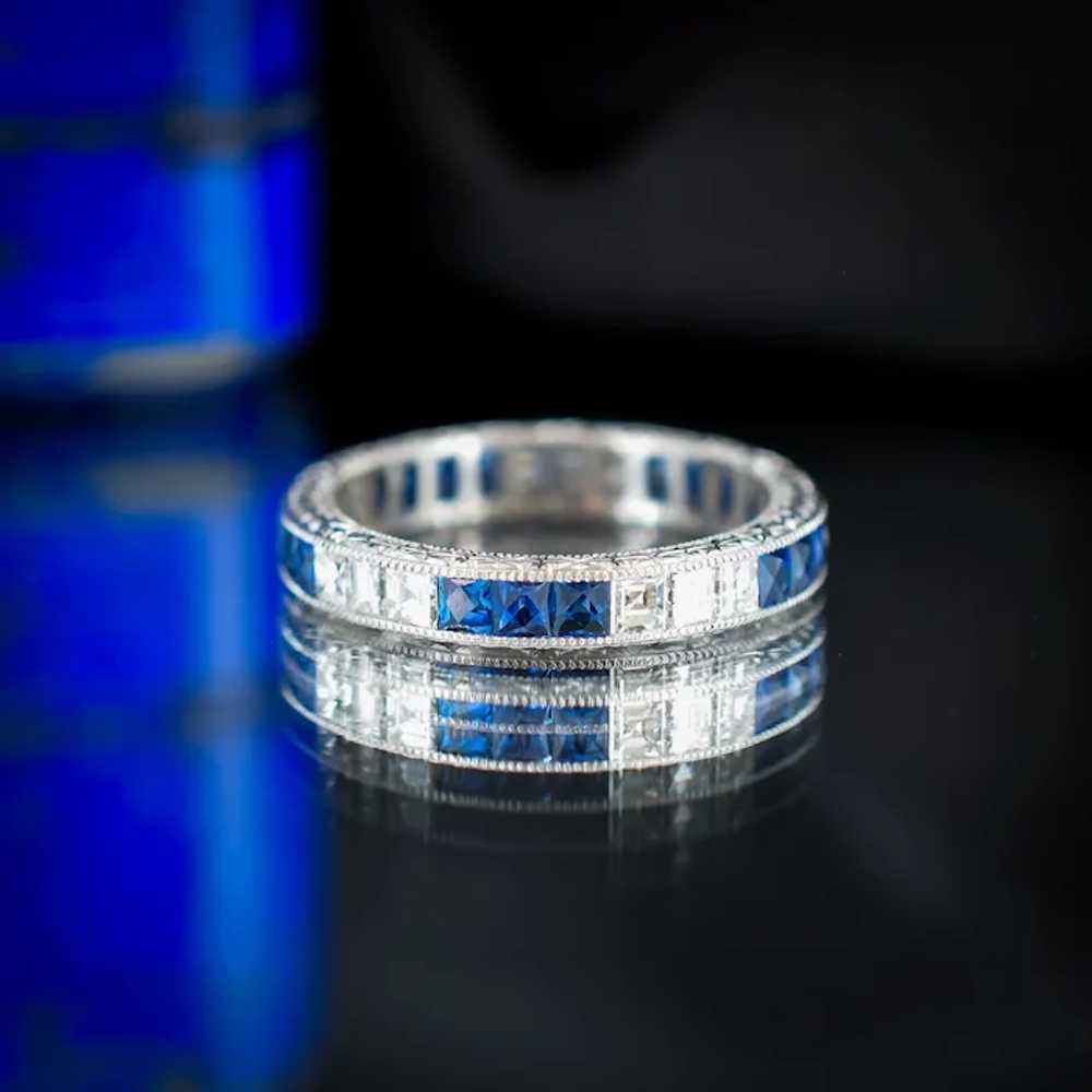 Art Deco Style Diamond and Sapphire Platinum Full… - image 8