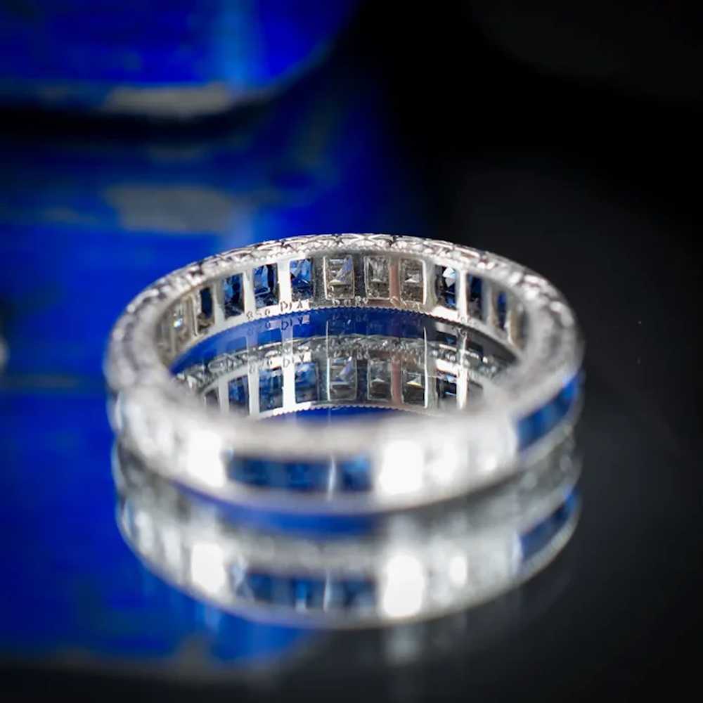 Art Deco Style Diamond and Sapphire Platinum Full… - image 9