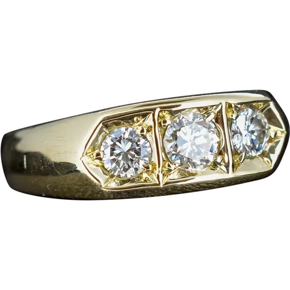 Vintage Diamond Three Stone 18ct Yellow Gold Chun… - image 1