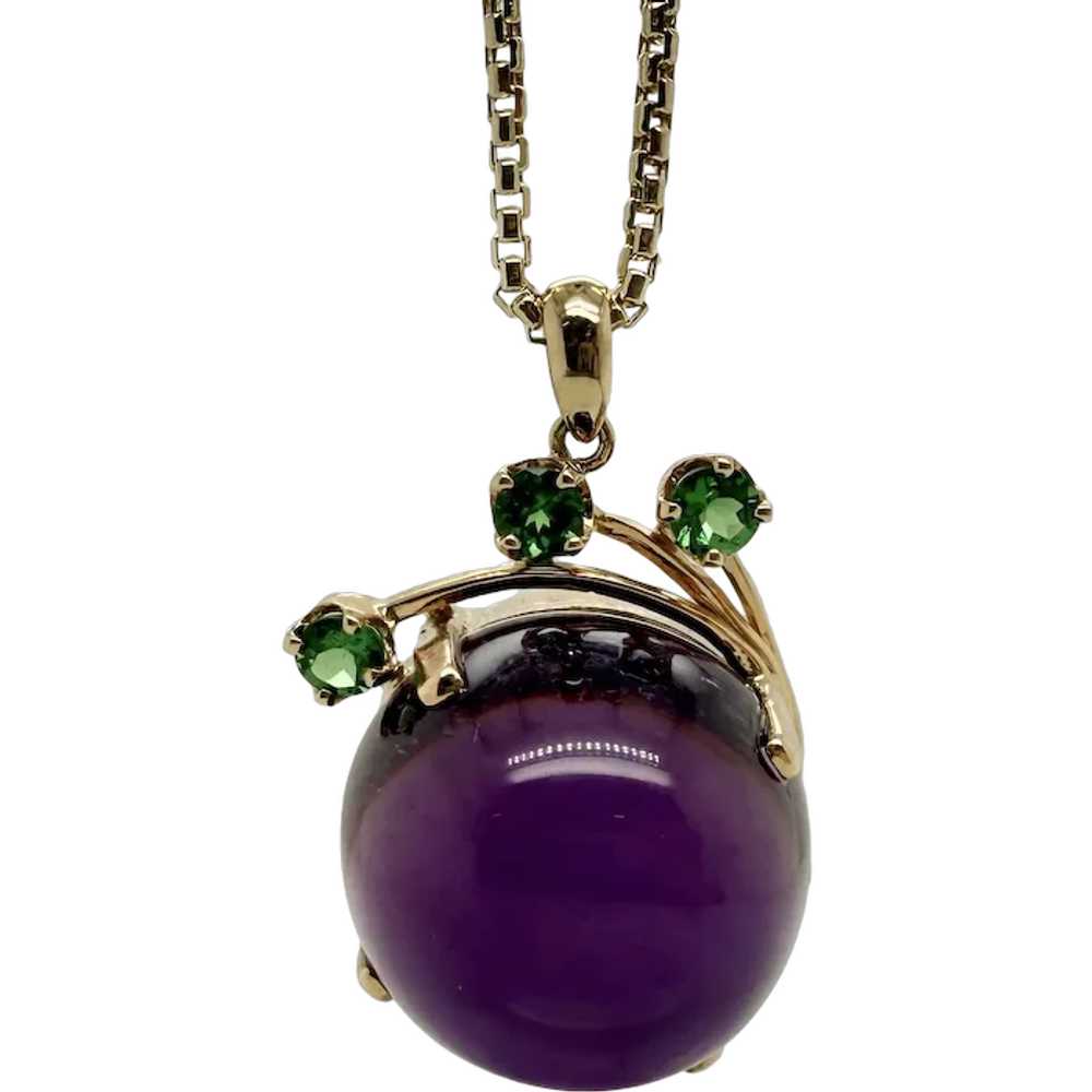 Cabochon Amethyst and Tsavorite Garnet Necklace 1… - image 1