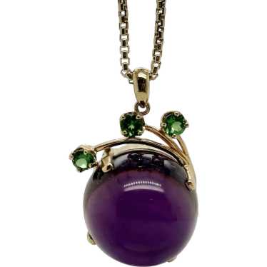 Cabochon Amethyst and Tsavorite Garnet Necklace 1… - image 1