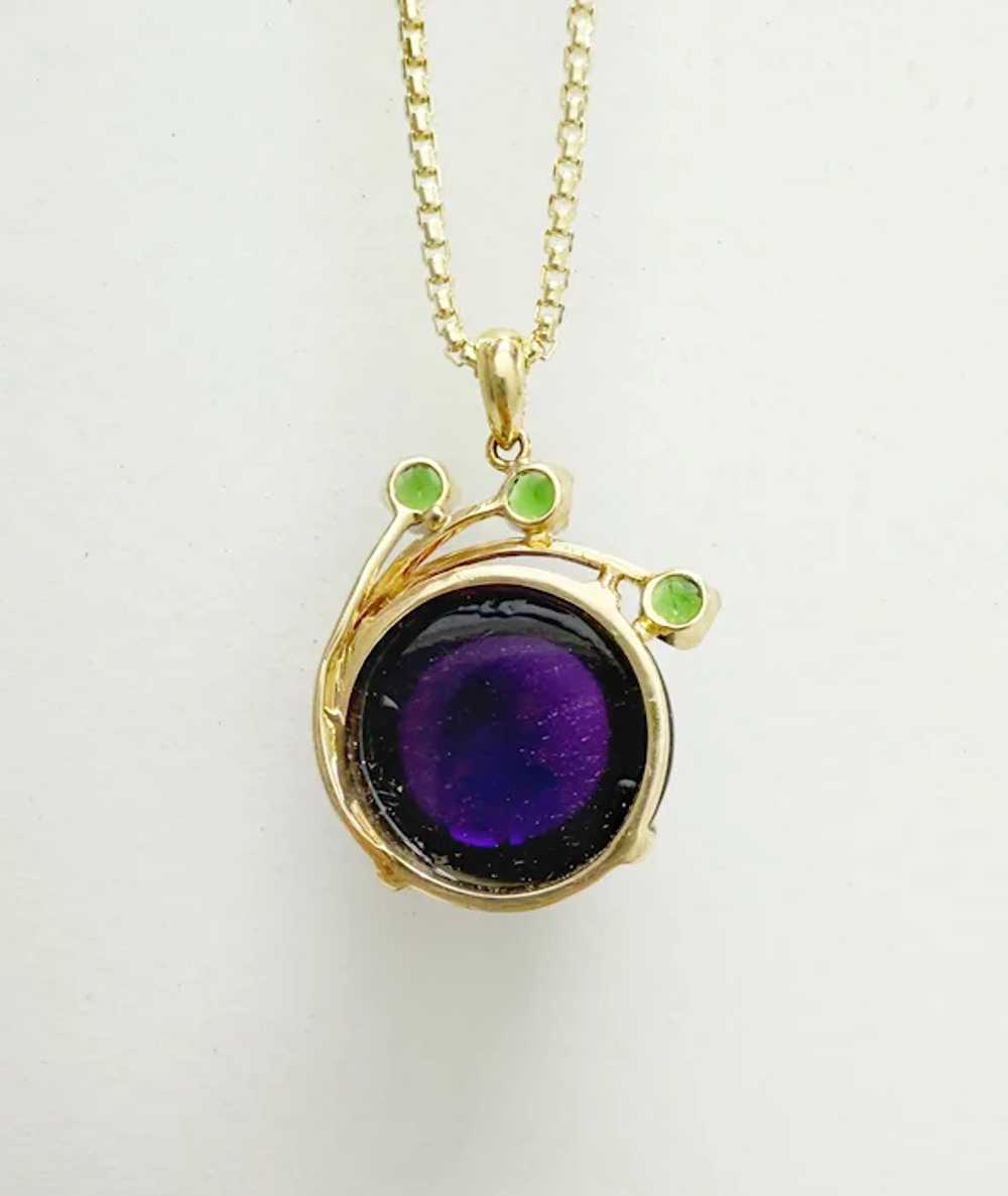 Cabochon Amethyst and Tsavorite Garnet Necklace 1… - image 3