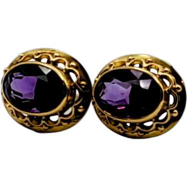 14K Gold Amethyst Scalloped Post  Earrings