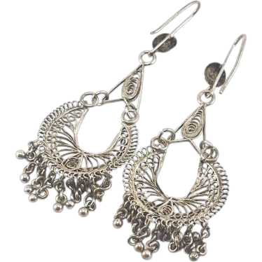 Vintage Bohemian Style Silver Filigree Dangle Ear… - image 1