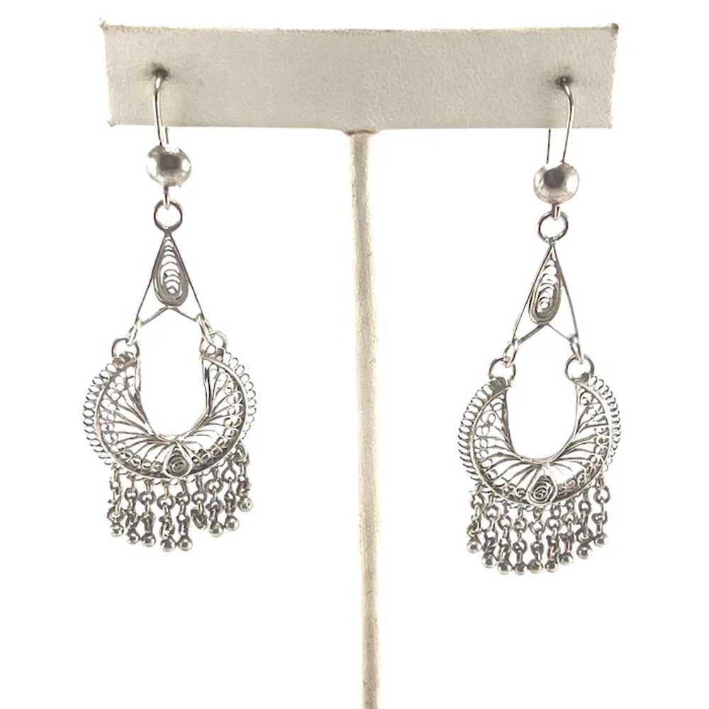 Vintage Bohemian Style Silver Filigree Dangle Ear… - image 2