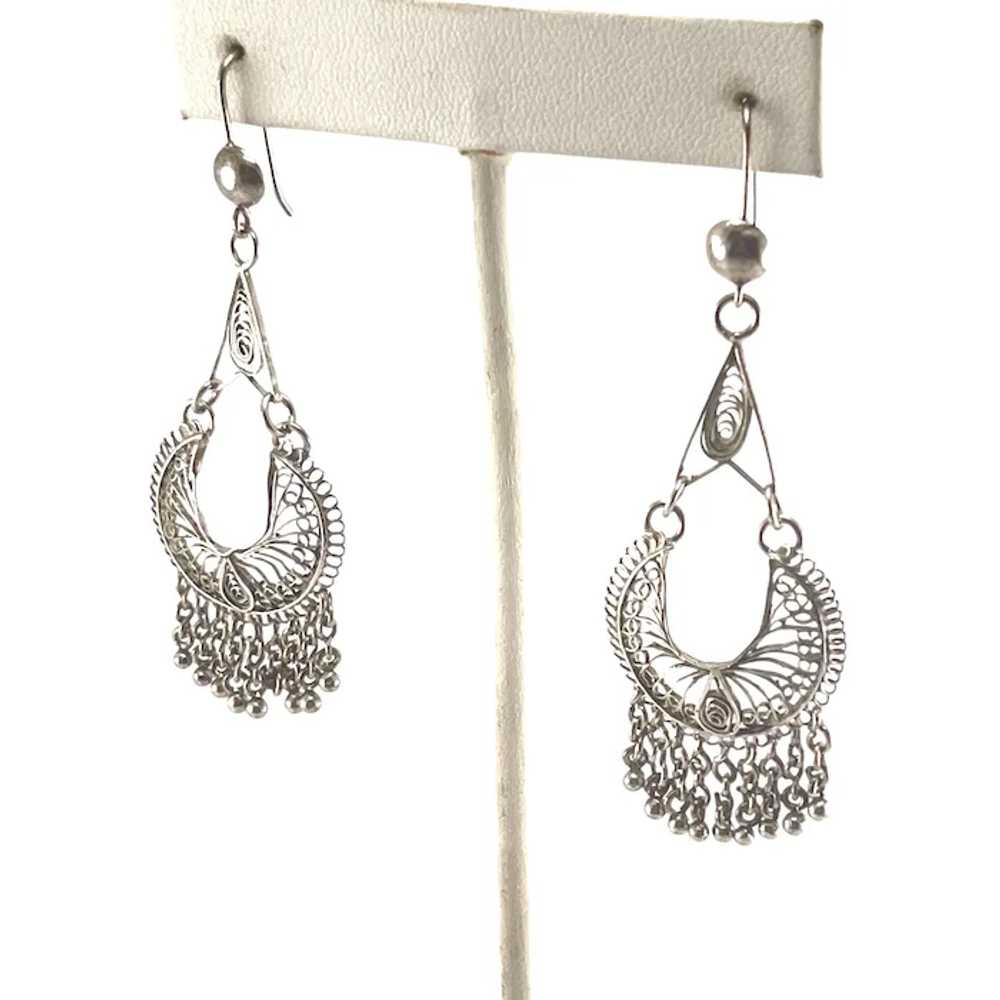 Vintage Bohemian Style Silver Filigree Dangle Ear… - image 3