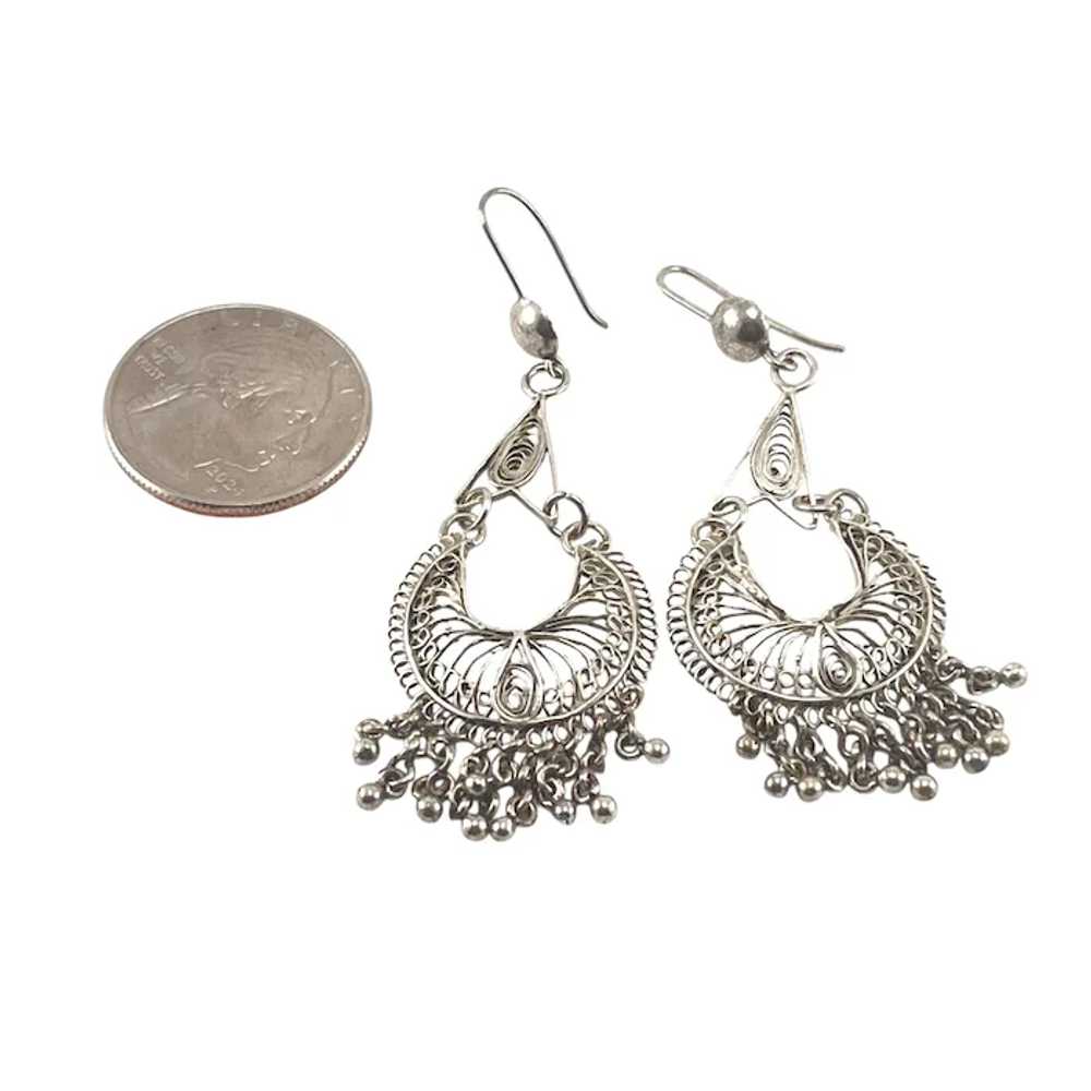 Vintage Bohemian Style Silver Filigree Dangle Ear… - image 4