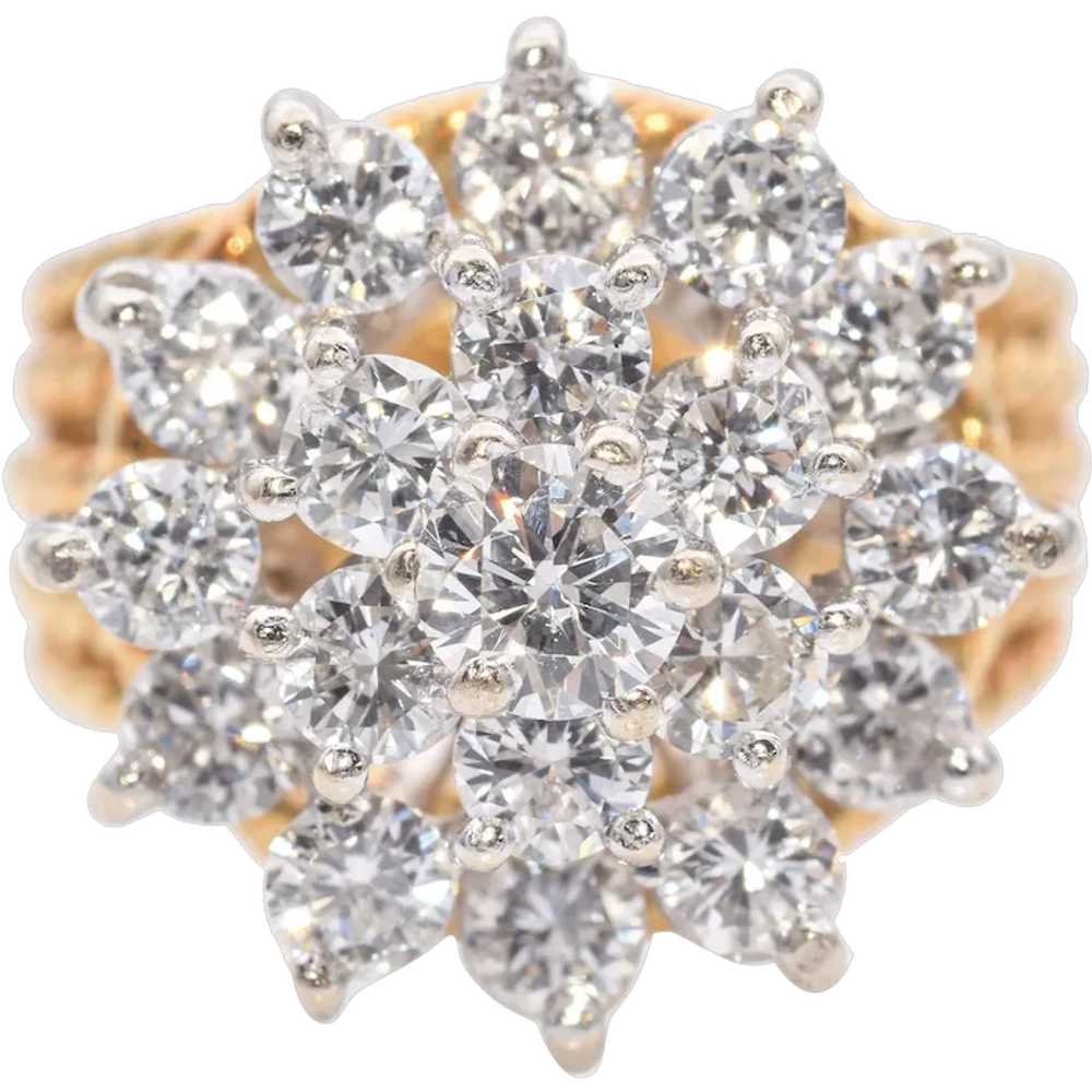 Vintage 17k Yellow Gold Diamond Cluster Cocktail … - image 1