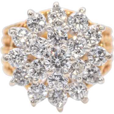 Vintage 17k Yellow Gold Diamond Cluster Cocktail … - image 1