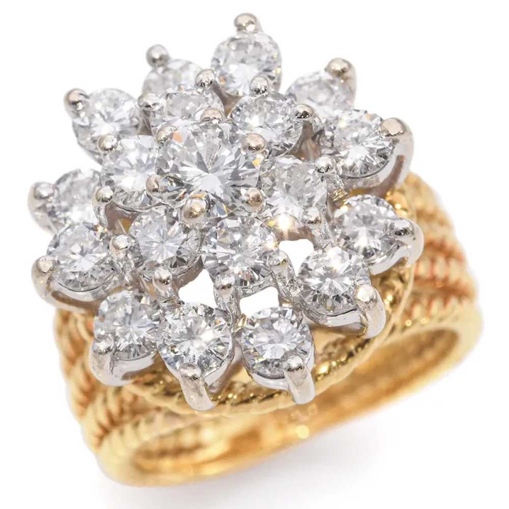 Vintage 17k Yellow Gold Diamond Cluster Cocktail … - image 2