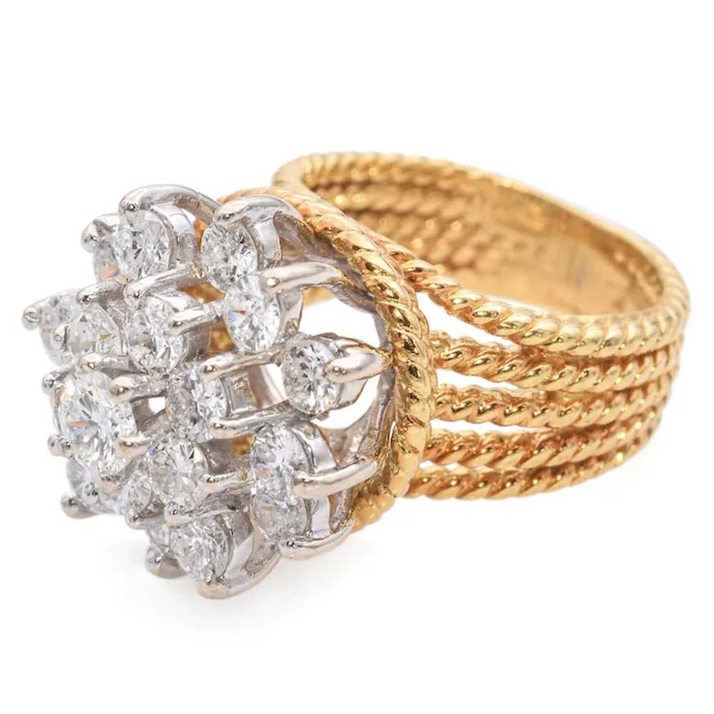 Vintage 17k Yellow Gold Diamond Cluster Cocktail … - image 4