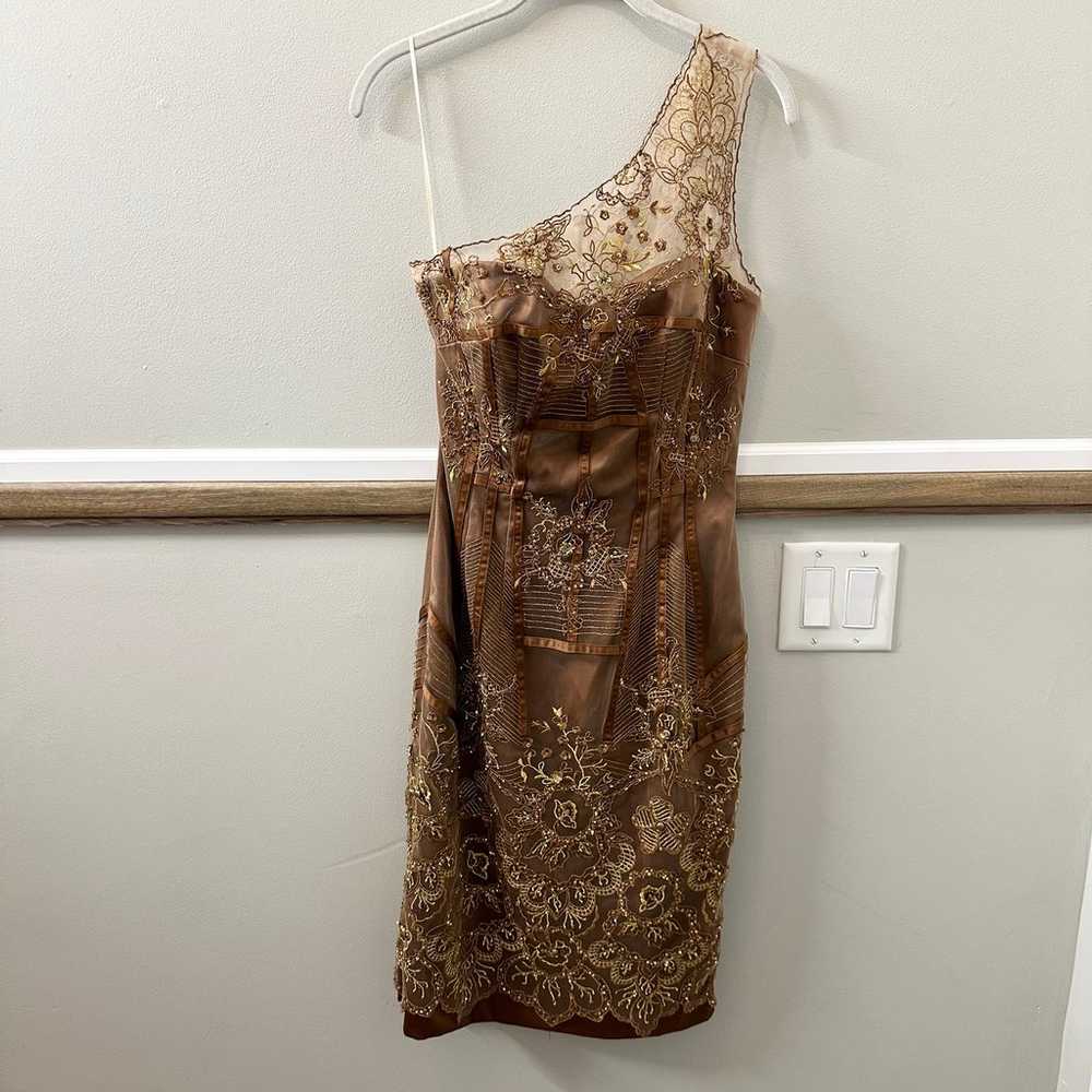 MANDALAY Brown Bronze Gold Lace Beaded Embroidere… - image 1