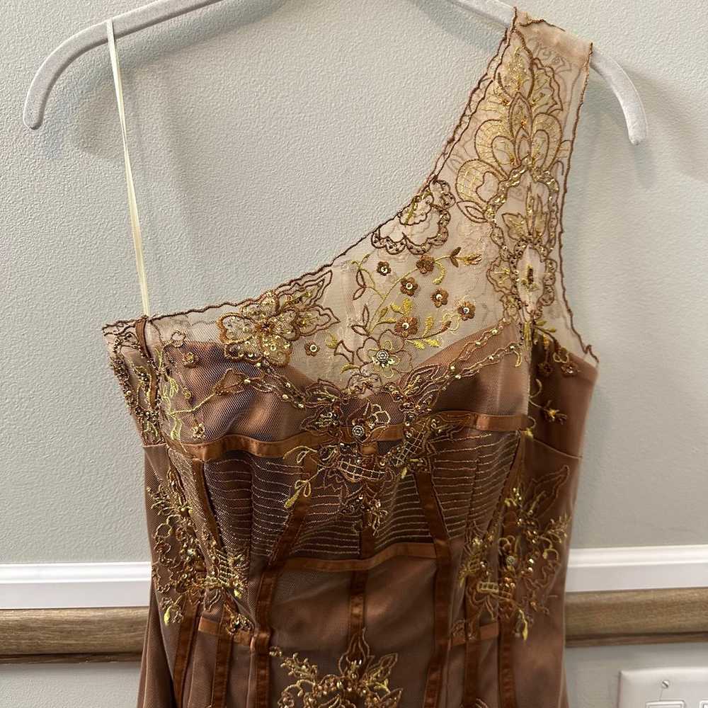 MANDALAY Brown Bronze Gold Lace Beaded Embroidere… - image 4