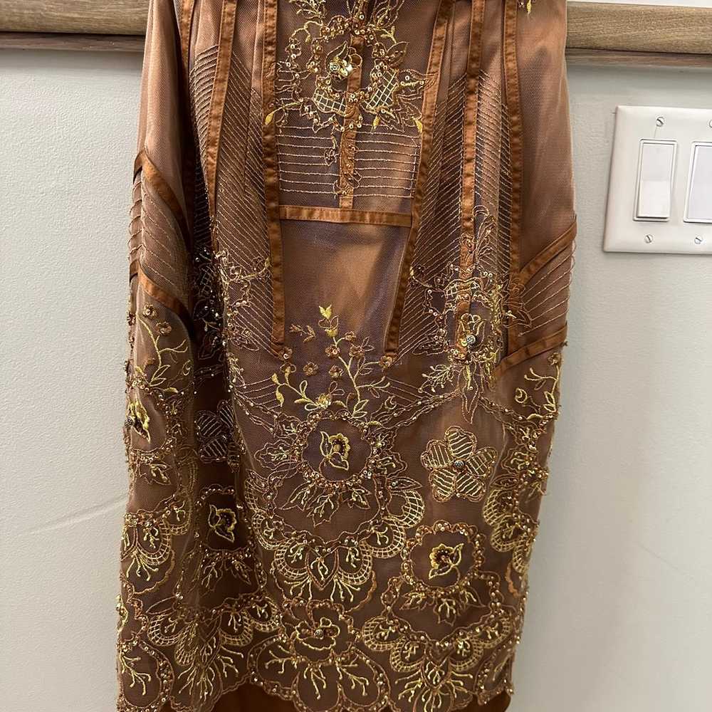 MANDALAY Brown Bronze Gold Lace Beaded Embroidere… - image 6