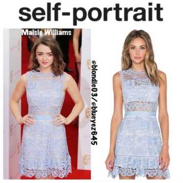 Self-Portrait Lace Peplum Mini Dress in Pale Blue… - image 1