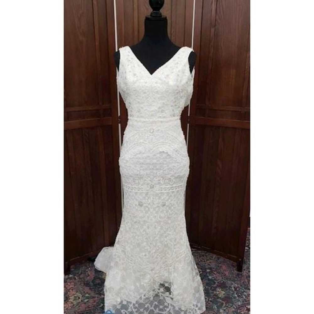 Lazaro Sz 10 Beaded Mermaid Wedding Dress/Veil - image 3