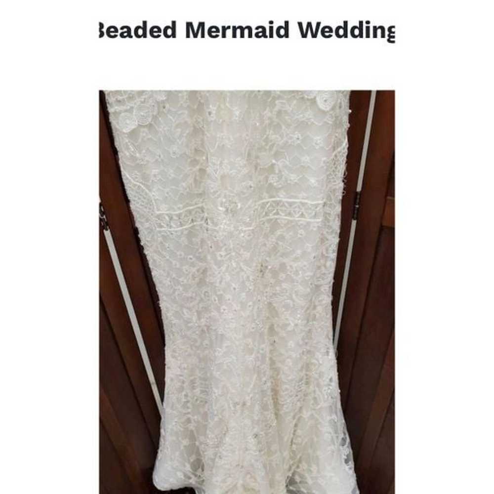 Lazaro Sz 10 Beaded Mermaid Wedding Dress/Veil - image 7