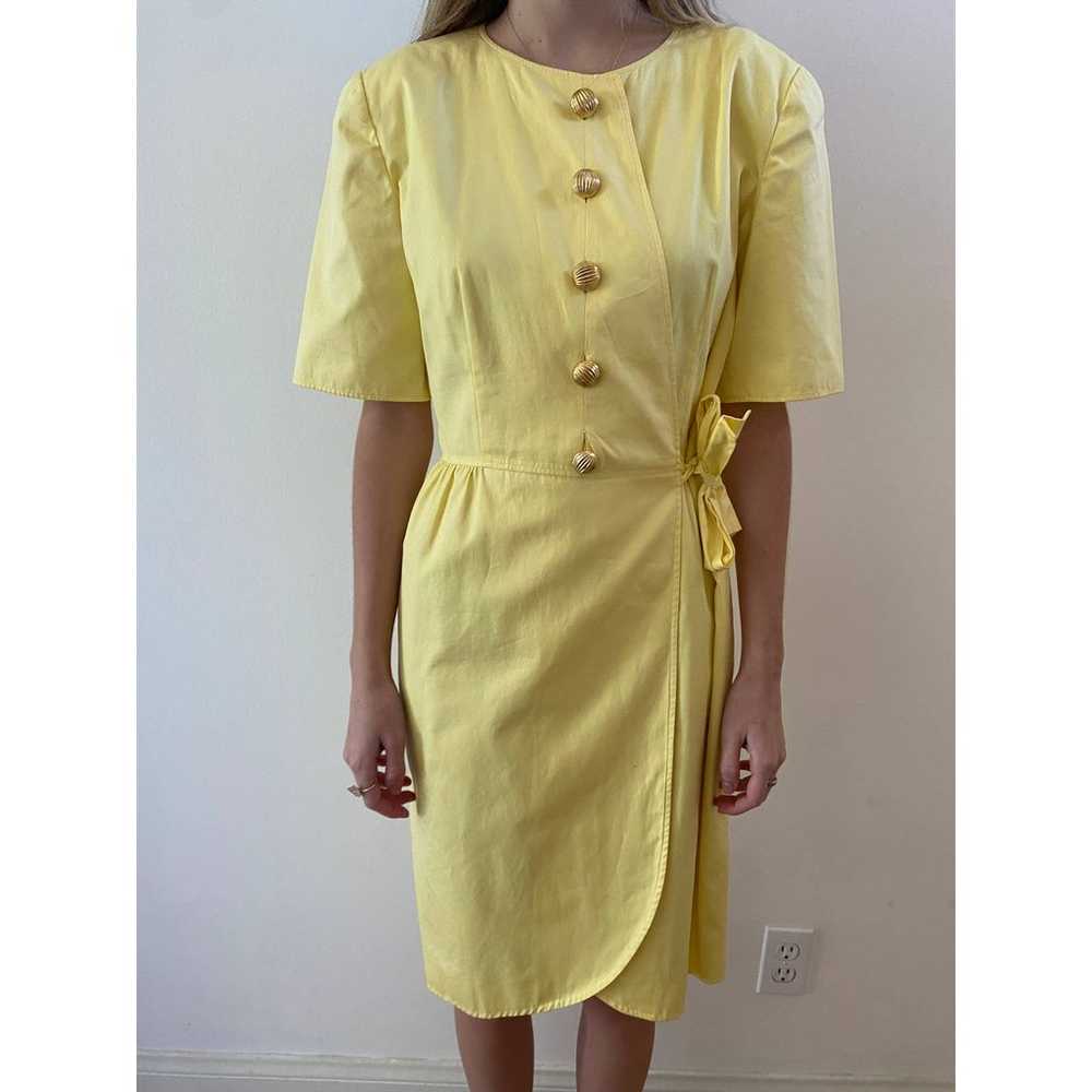 Vintage Valentino 1980s Yellow Button Wrap Dress - image 1