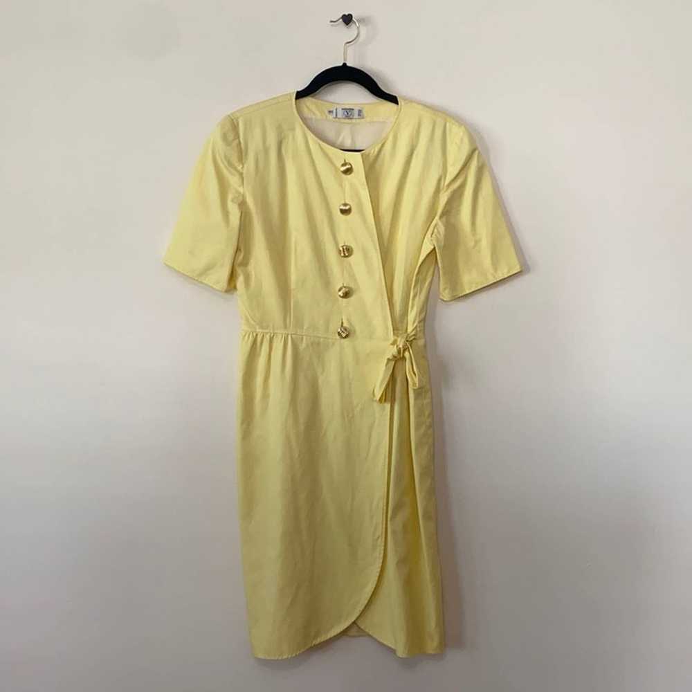 Vintage Valentino 1980s Yellow Button Wrap Dress - image 2