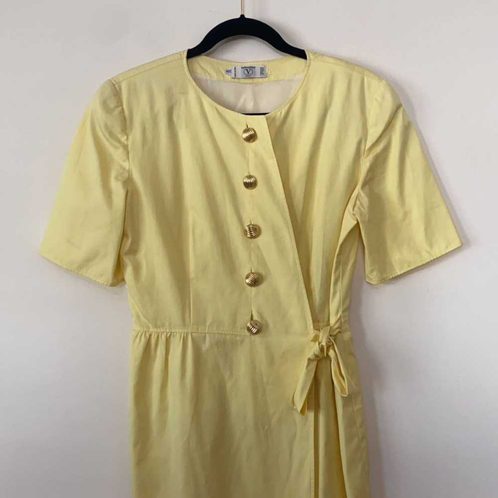 Vintage Valentino 1980s Yellow Button Wrap Dress - image 4