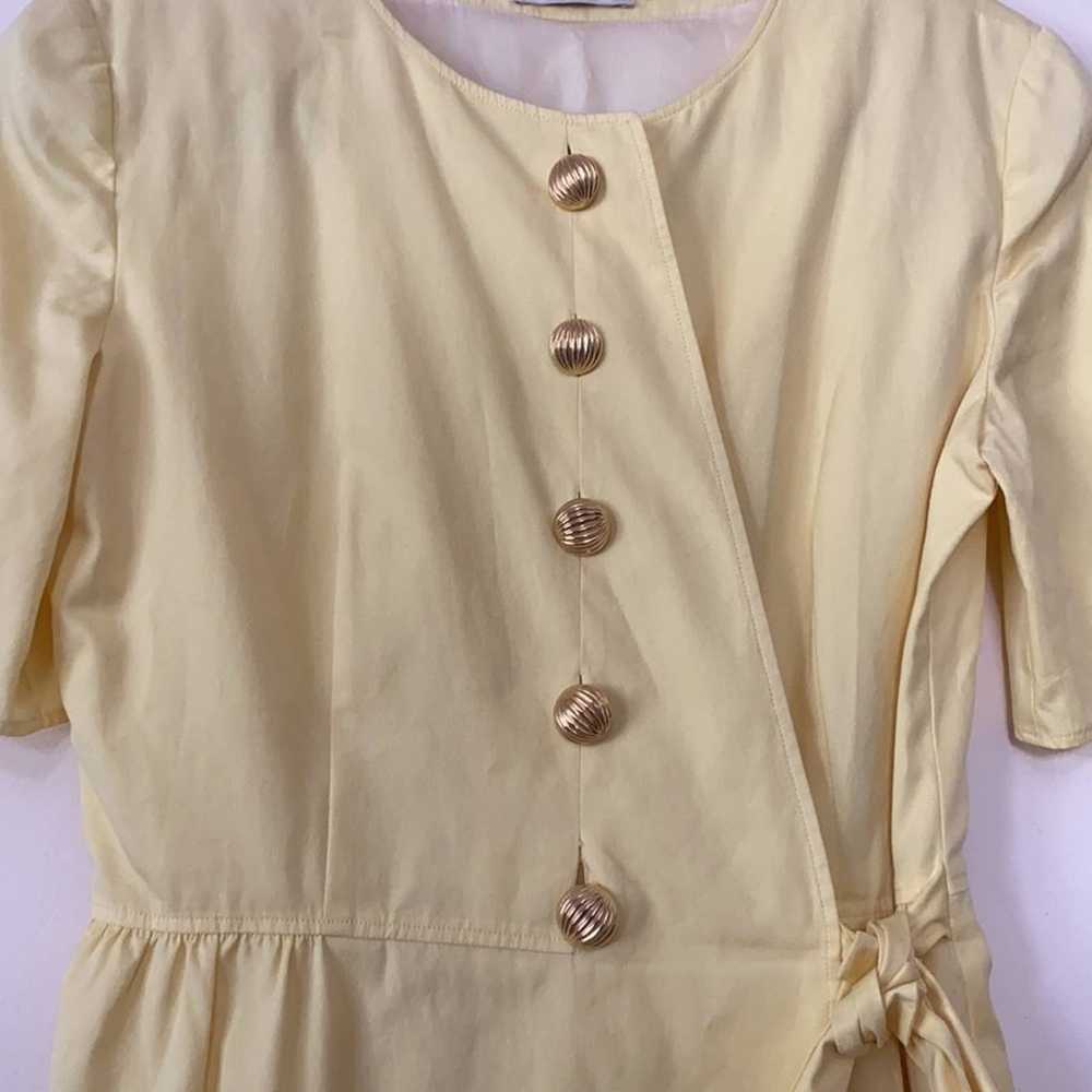 Vintage Valentino 1980s Yellow Button Wrap Dress - image 5